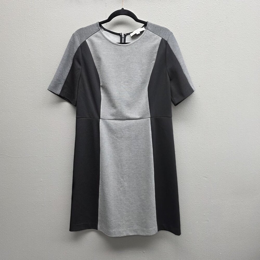 Ann Taylor LOFT Dress Womens 12 Gray Black Colorblock Short Sleeve Shift Ponte